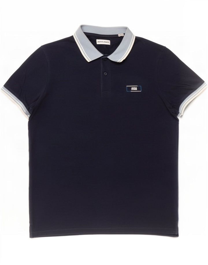 Jack & Jones Mens Polo Shirt Medium Navy Blue Cotton