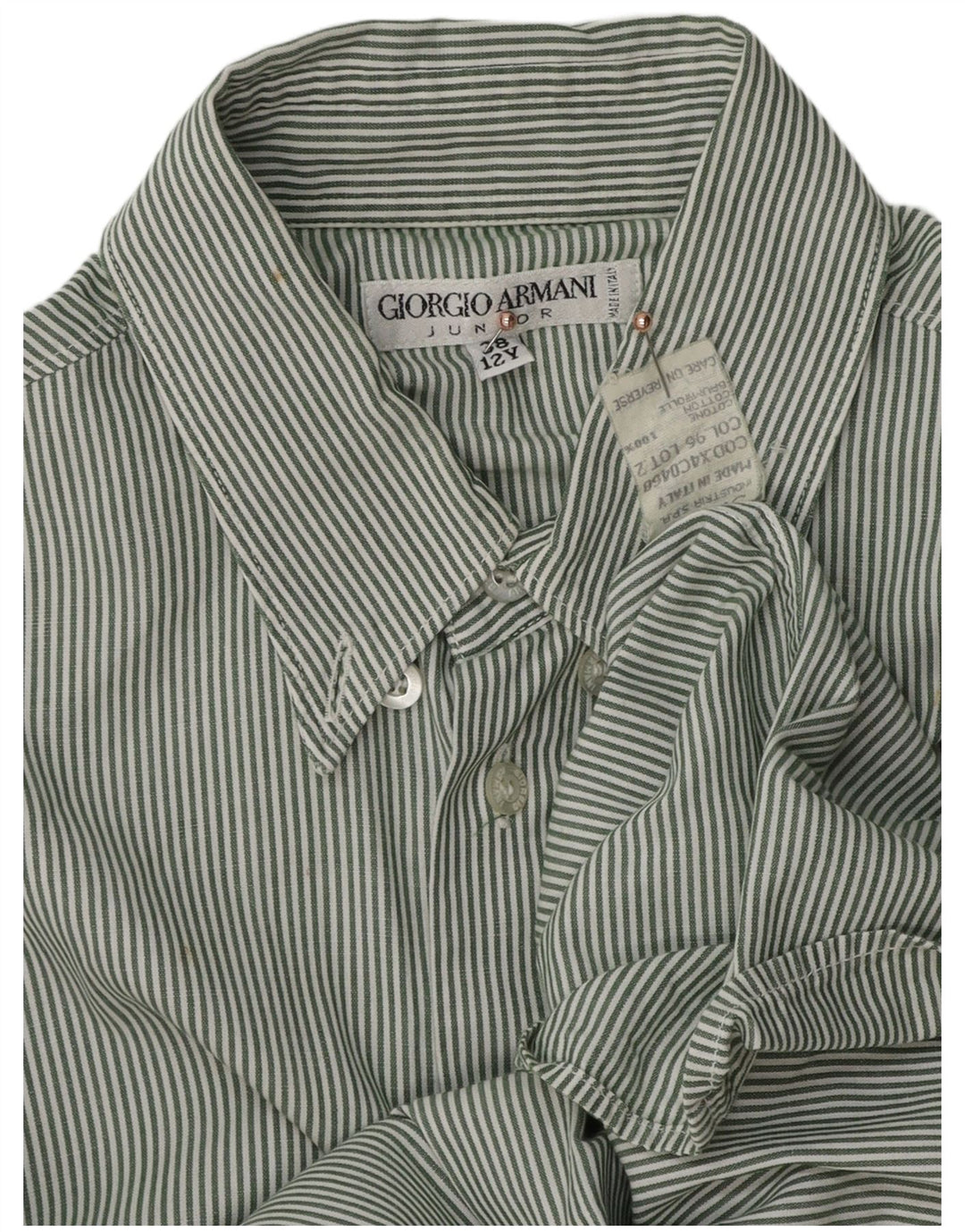 GIORGIO ARMANI Boys Shirt 11-12 Years Green Pinstripe Cotton
