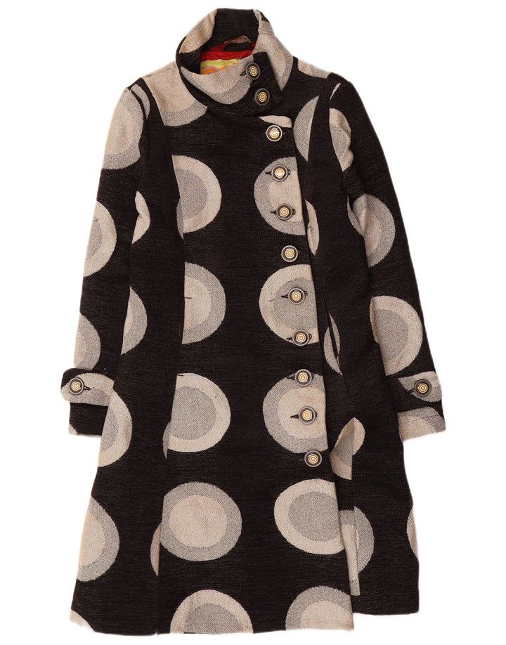 Desigual Womens Overcoat EU 38 Medium Black Geometric Polyester