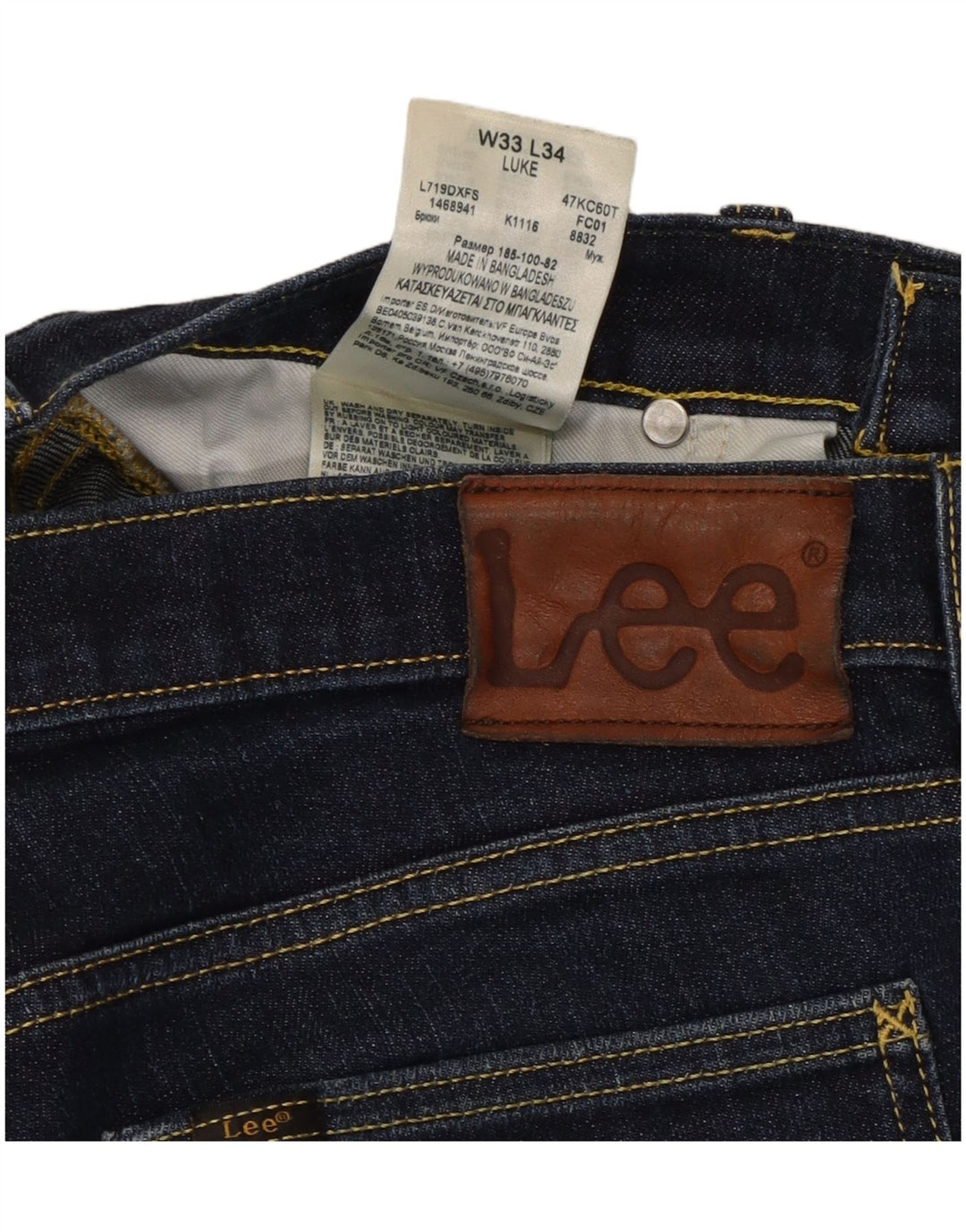 Lee Mens Luke Slim Jeans W33 L34 Navy Blue Cotton