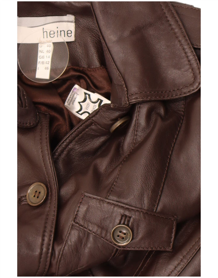 Heine Womens Military Leather Jacket UK 14 Medium Brown Leather