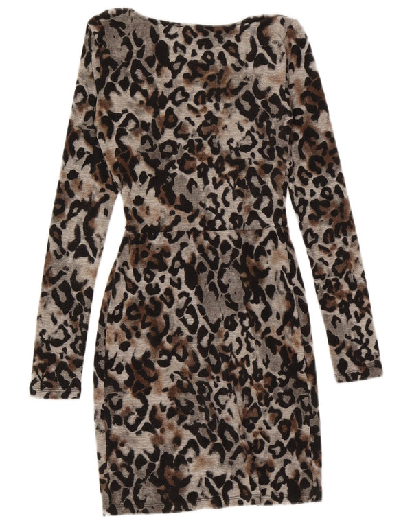 Topshop Womens Long Sleeve Bodycon Dress UK 6 XS Grey Animal Print