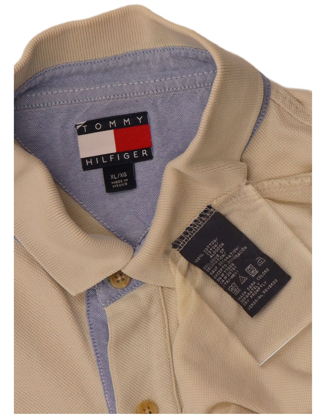 TOMMY HILFIGER Mens Polo Shirt XL Beige Cotton