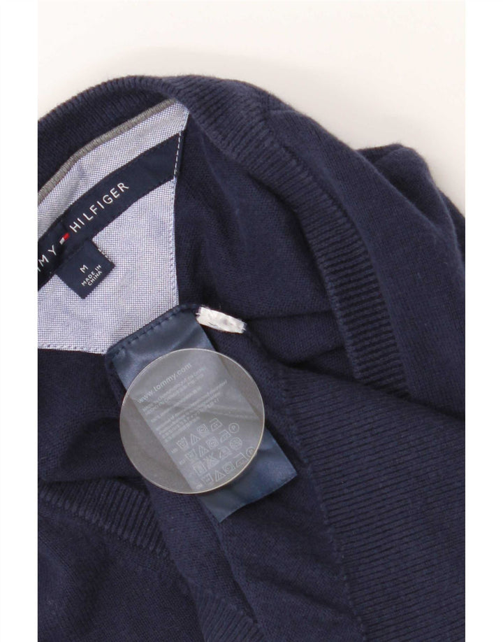 Tommy Hilfiger Mens V-Neck Jumper Sweater Medium Navy Blue Cotton