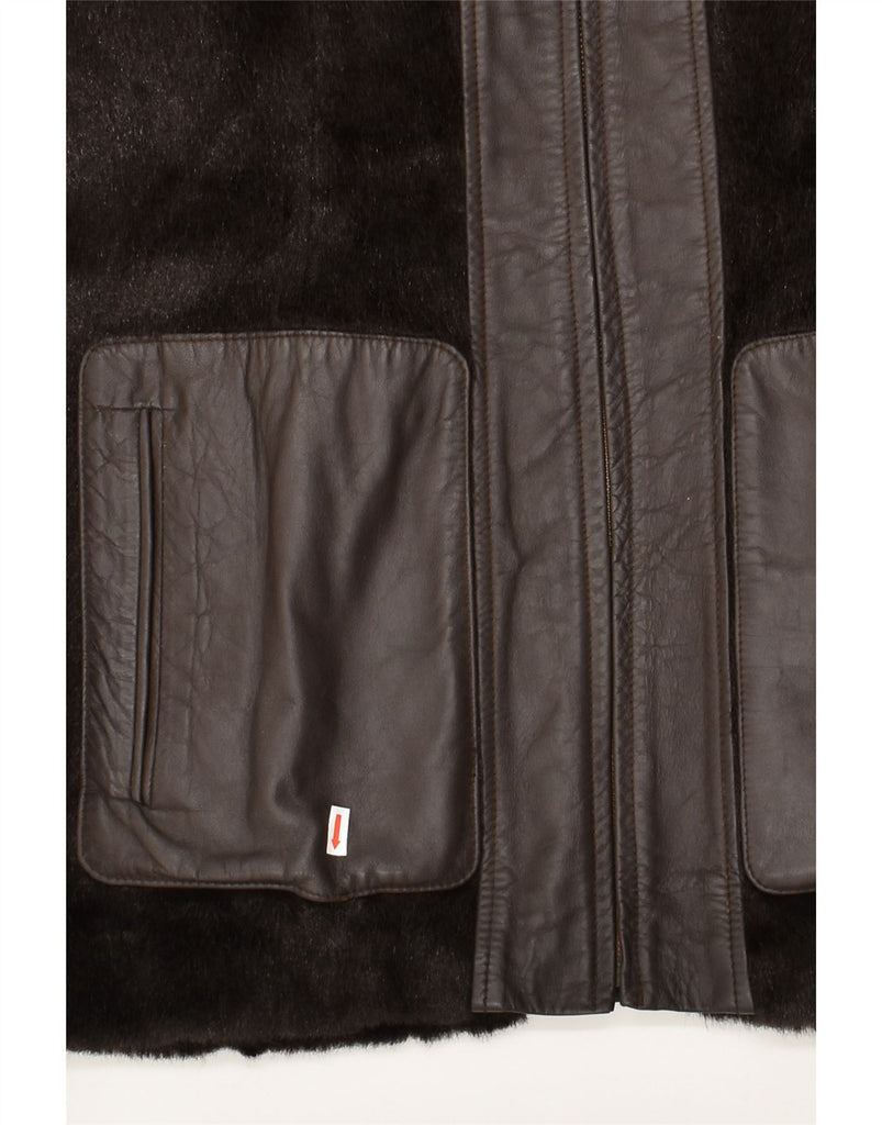 VINTAGE Womens Leather Jacket UK 14 Medium Brown Colourblock | Vintage Vintage | Thrift | Second-Hand Vintage | Used Clothing | Messina Hembry 