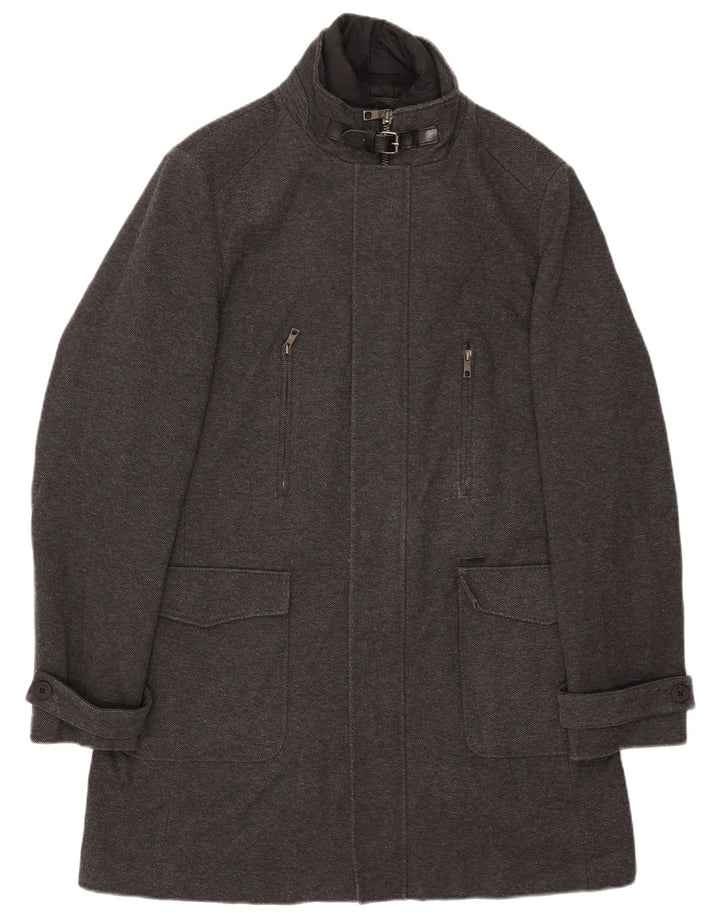ZARA Mens Overcoat UK 42 XL Grey Polyester