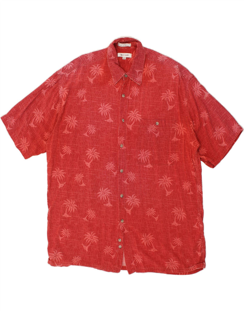 PIERRE CARDIN Mens Abstract Pattern Short Sleeve Shirt Large Red Rayon | Vintage Pierre Cardin | Thrift | Second-Hand Pierre Cardin | Used Clothing | Messina Hembry 