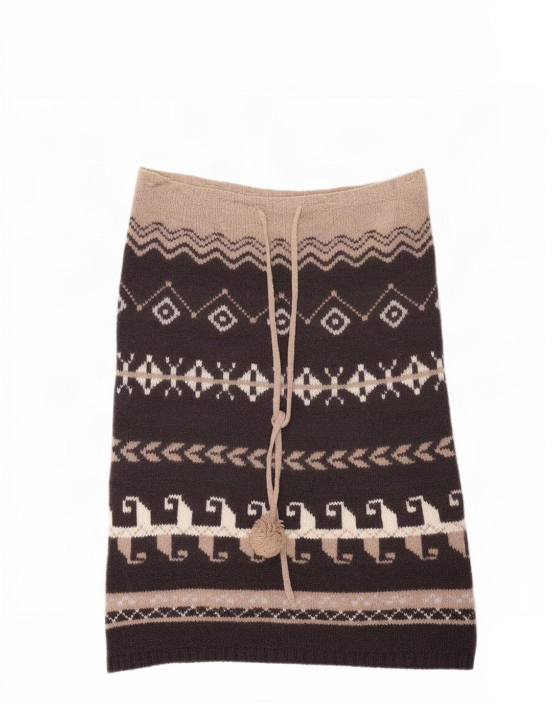 Benetton Womens Knit Midi Skirt One Size Brown Geometric Wool Ethnic