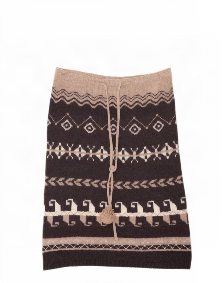 Benetton Womens Knit Midi Skirt One Size Brown Geometric Wool Ethnic