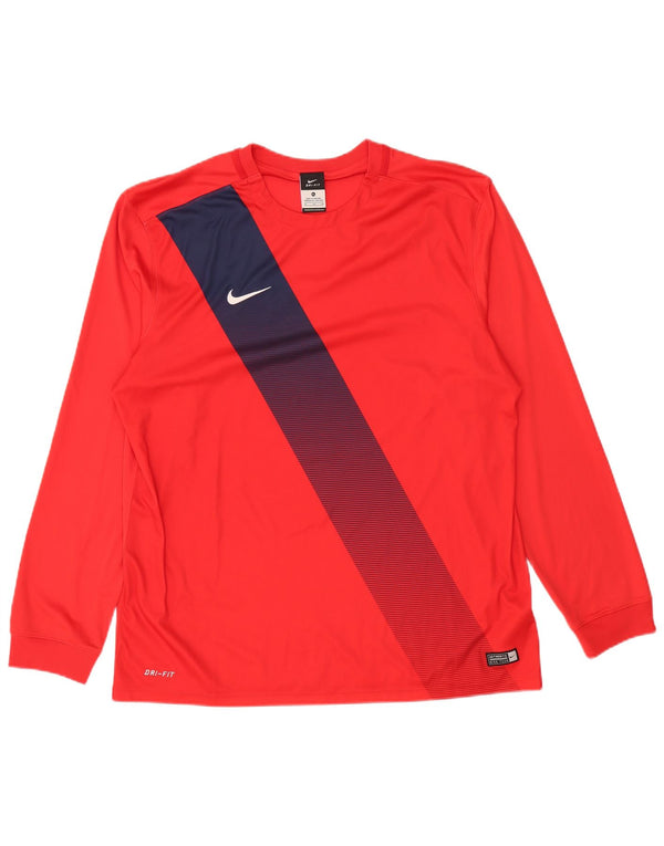 NIKE Mens Dri Fit Top Long Sleeve XL Red Colourblock Polyester