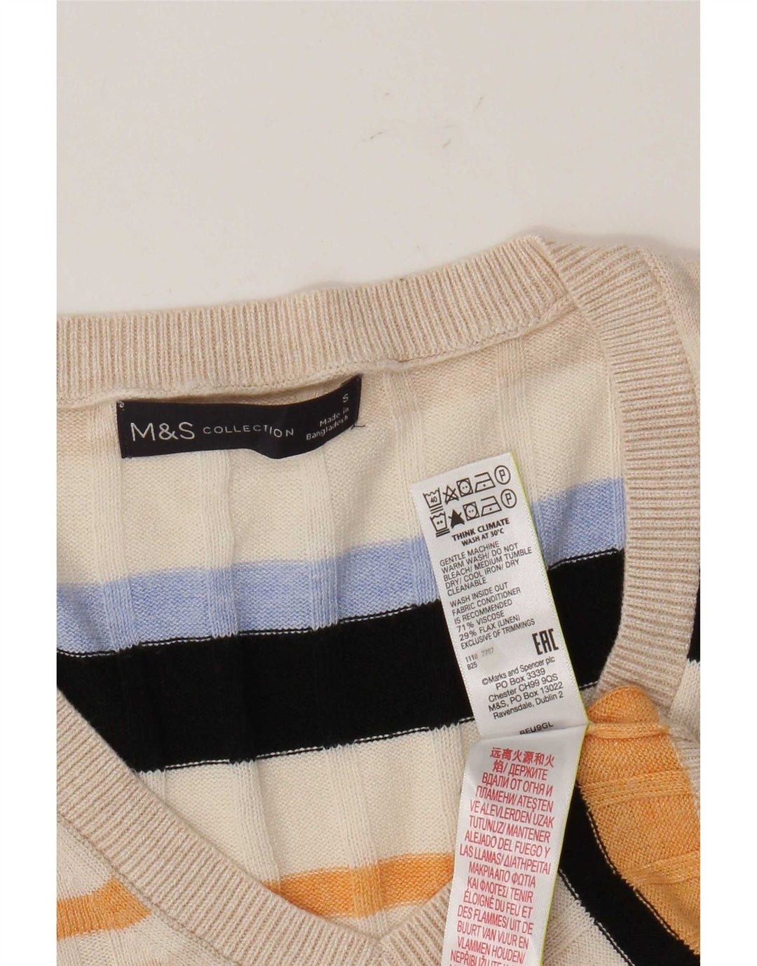 Marks & Spencer Womens Vest Tank Top UK 10 Small Multicoloured Striped