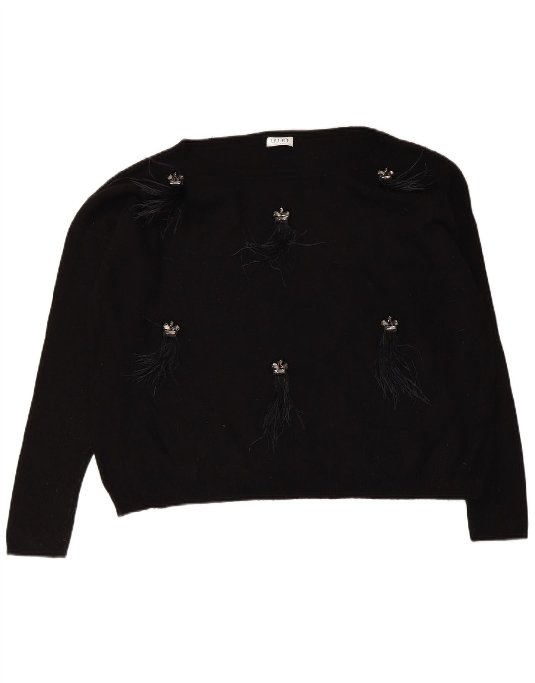 Liu Jo Womens Crop Oversized Boat Neck Jumper Sweater UK 14 Medium Black