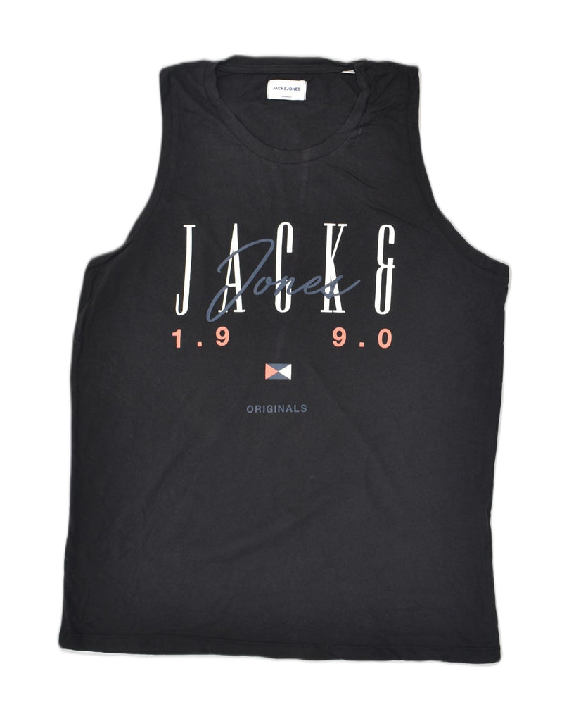 JACK & JONES Mens Graphic Vest Top Medium Navy Blue Cotton | Vintage Jack & Jones | Thrift | Second-Hand Jack & Jones | Used Clothing | Messina Hembry 