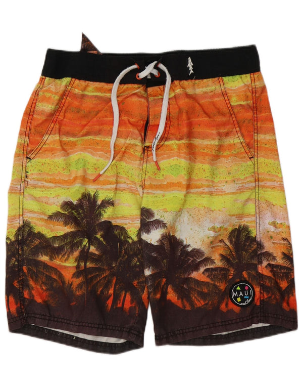 Maui and Sons Mens Graphic Swimming Shorts Large  Orange Polyester Hawaiian
