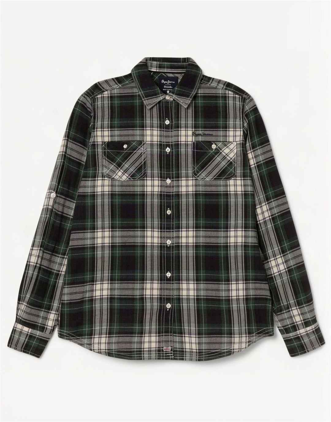 PEPE Jeans Womens Flannel Shirt UK 14 Medium Green Check Cotton