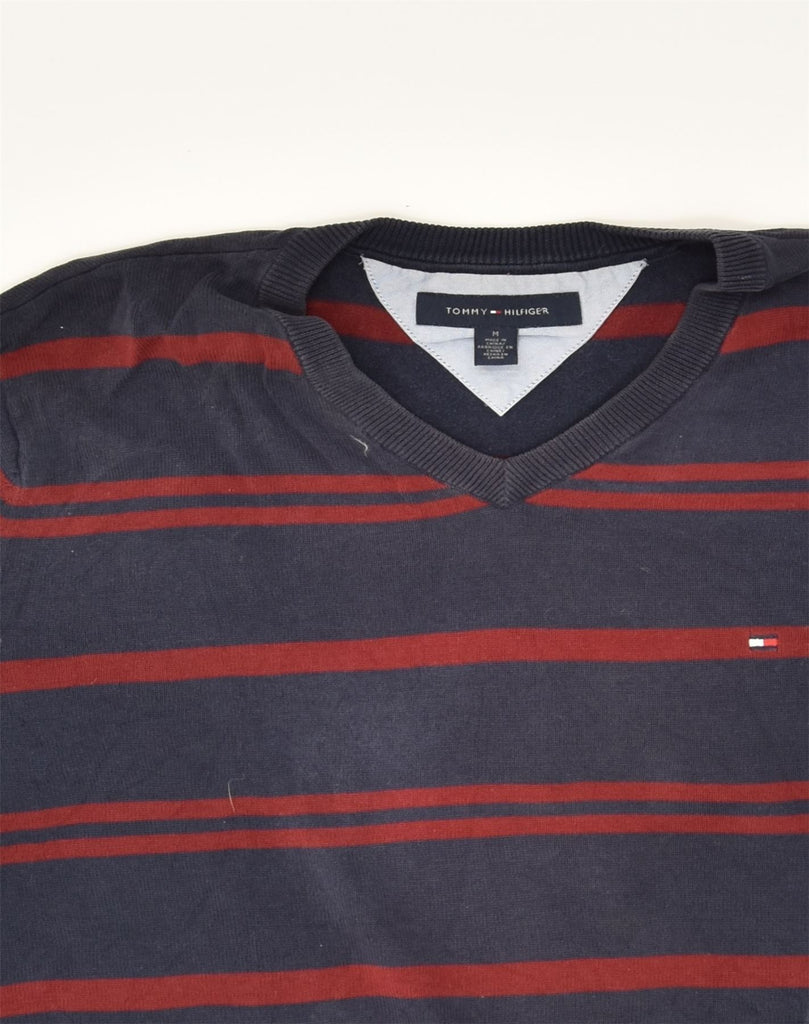 TOMMY HILFIGER Mens V-Neck Jumper Sweater Medium Black Striped Cotton | Vintage Tommy Hilfiger | Thrift | Second-Hand Tommy Hilfiger | Used Clothing | Messina Hembry 