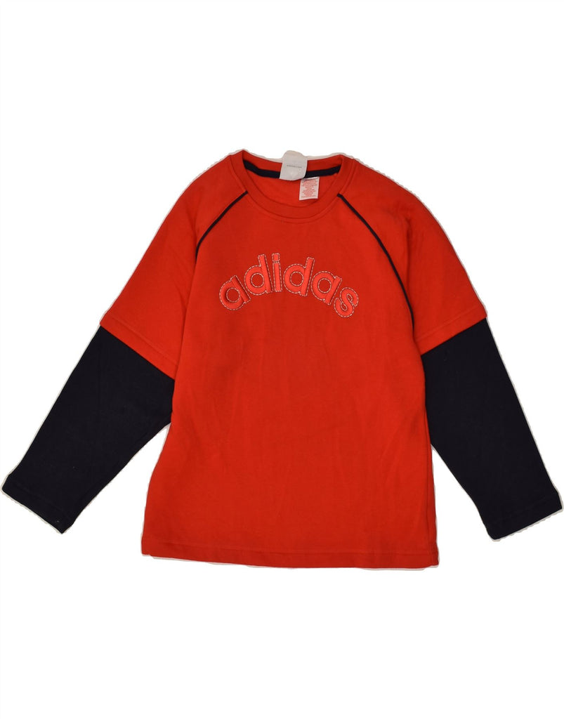 ADIDAS Boys Graphic Top Long Sleeve 11-12 Years Red Colourblock Cotton | Vintage Adidas | Thrift | Second-Hand Adidas | Used Clothing | Messina Hembry 