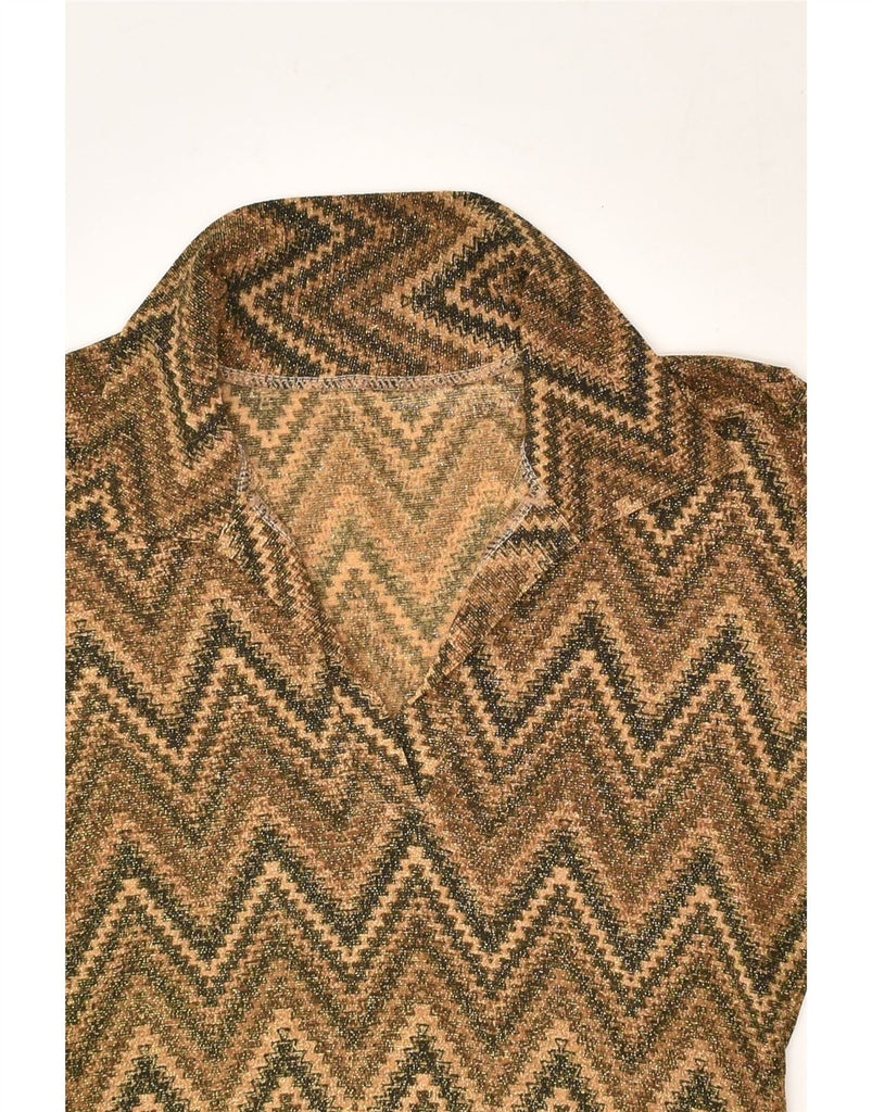 VINTAGE Womens Long Sleeve Blouse Top UK 8 Small Brown Chevron | Vintage Vintage | Thrift | Second-Hand Vintage | Used Clothing | Messina Hembry 