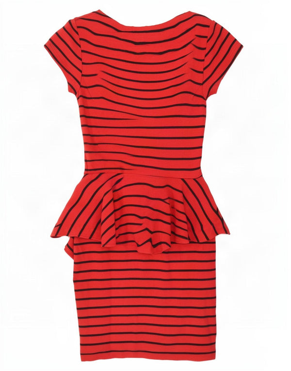 Topshop Womens Peplum Dress UK 8 Small Red Striped Cotton