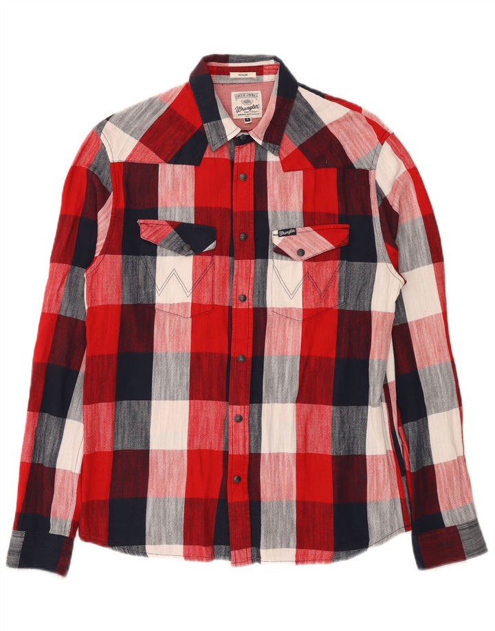 Wrangler Mens Regular Fit Flannel Shirt Small Red Check Cotton