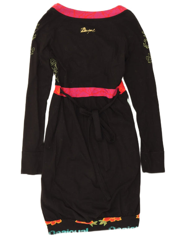 Desigual Womens Graphic Long Sleeve Sheath Dress UK 12 Medium Black Floral