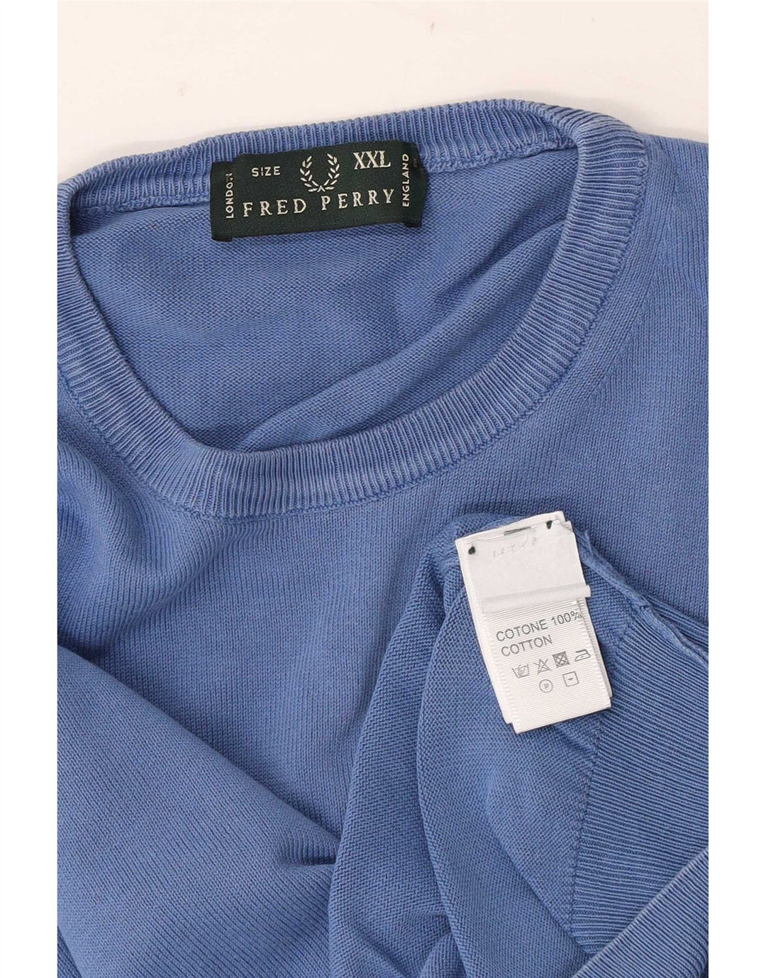 Fred Perry Mens Crew Neck Jumper Sweater 2XL Blue Cotton