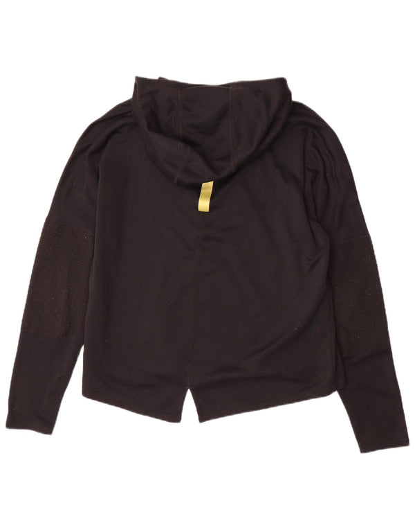 NIKE Womens Running Hooded Graphic Top Long Sleeve UK 14 Medium Black