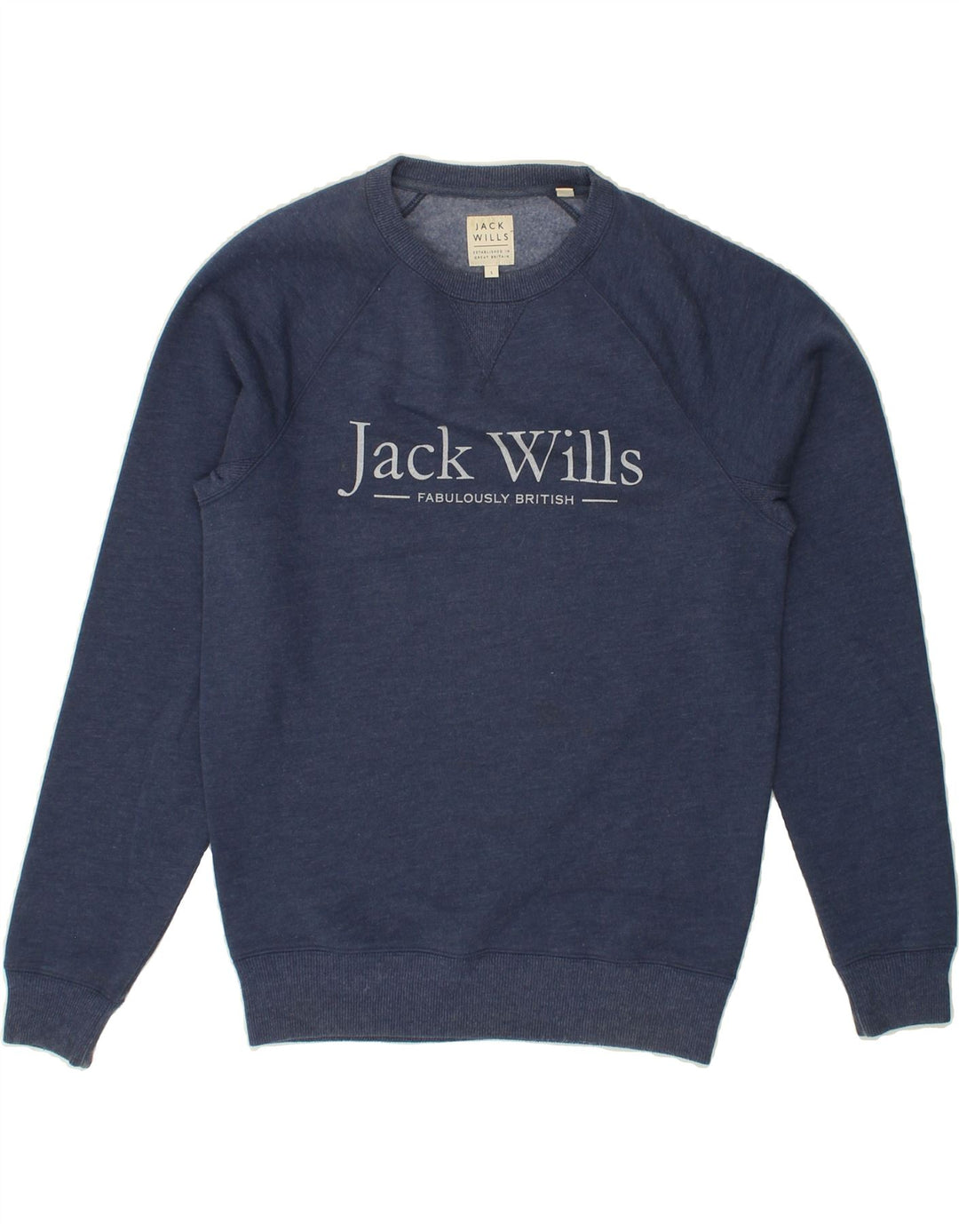 JACK WILLS Mens Graphic Sweatshirt Jumper Small Navy Blue Cotton Vintage Jack Wills and Second-Hand Jack Wills from Messina Hembry 