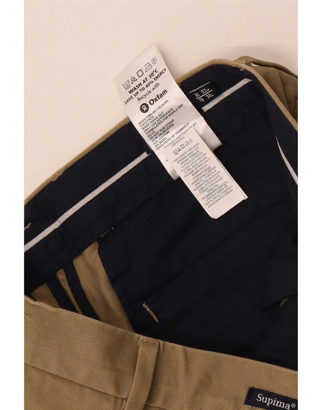 Marks & Spencer Mens Blue Harbour Straight Suit Trousers W32 L31 Beige
