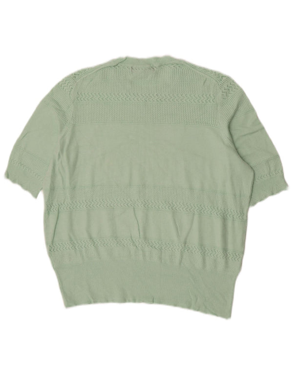 Marks & Spencer Womens Crew Neck Jumper Sweater UK 14 Large Green Striped