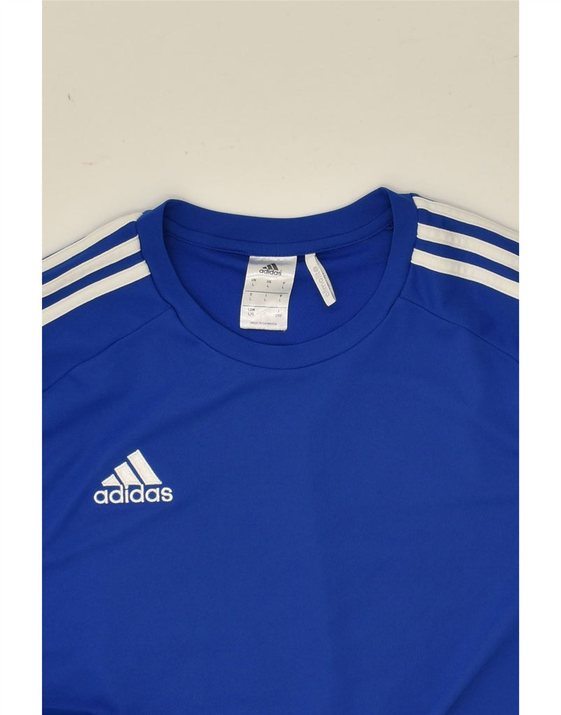 ADIDAS Mens Climalite Graphic T-Shirt Top Large Blue Colourblock Polyester | Vintage Adidas | Thrift | Second-Hand Adidas | Used Clothing | Messina Hembry 