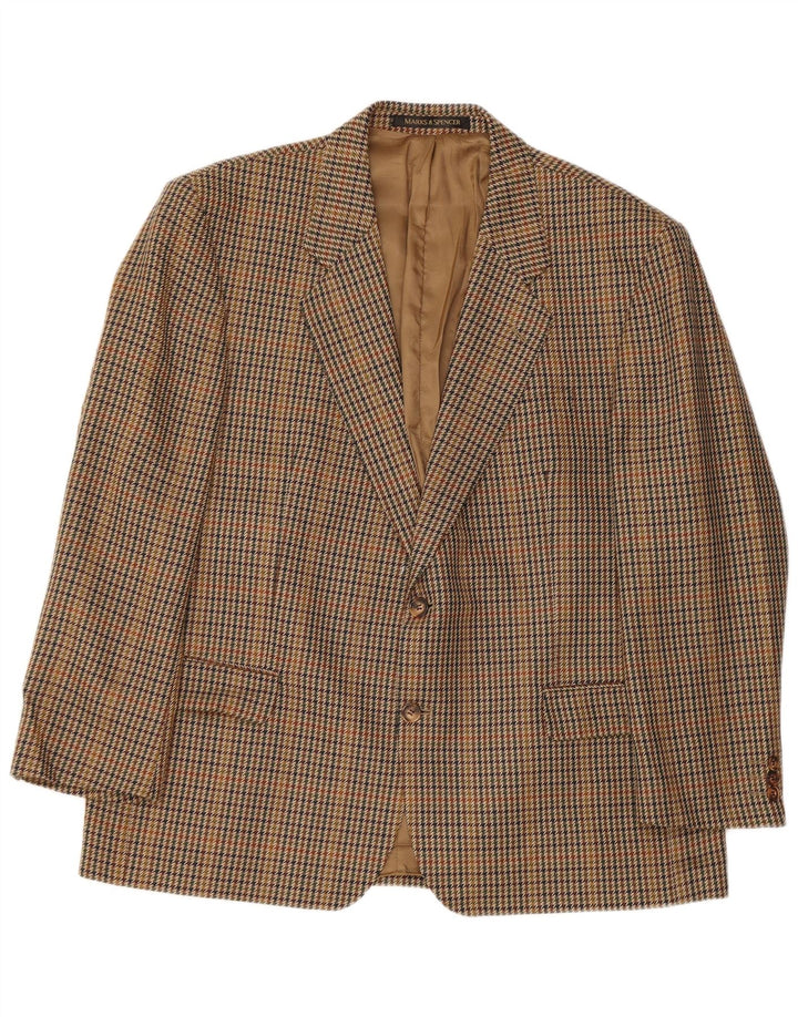Marks & Spencer Mens 2 Button Blazer Jacket UK 44 2XL Brown Houndstooth