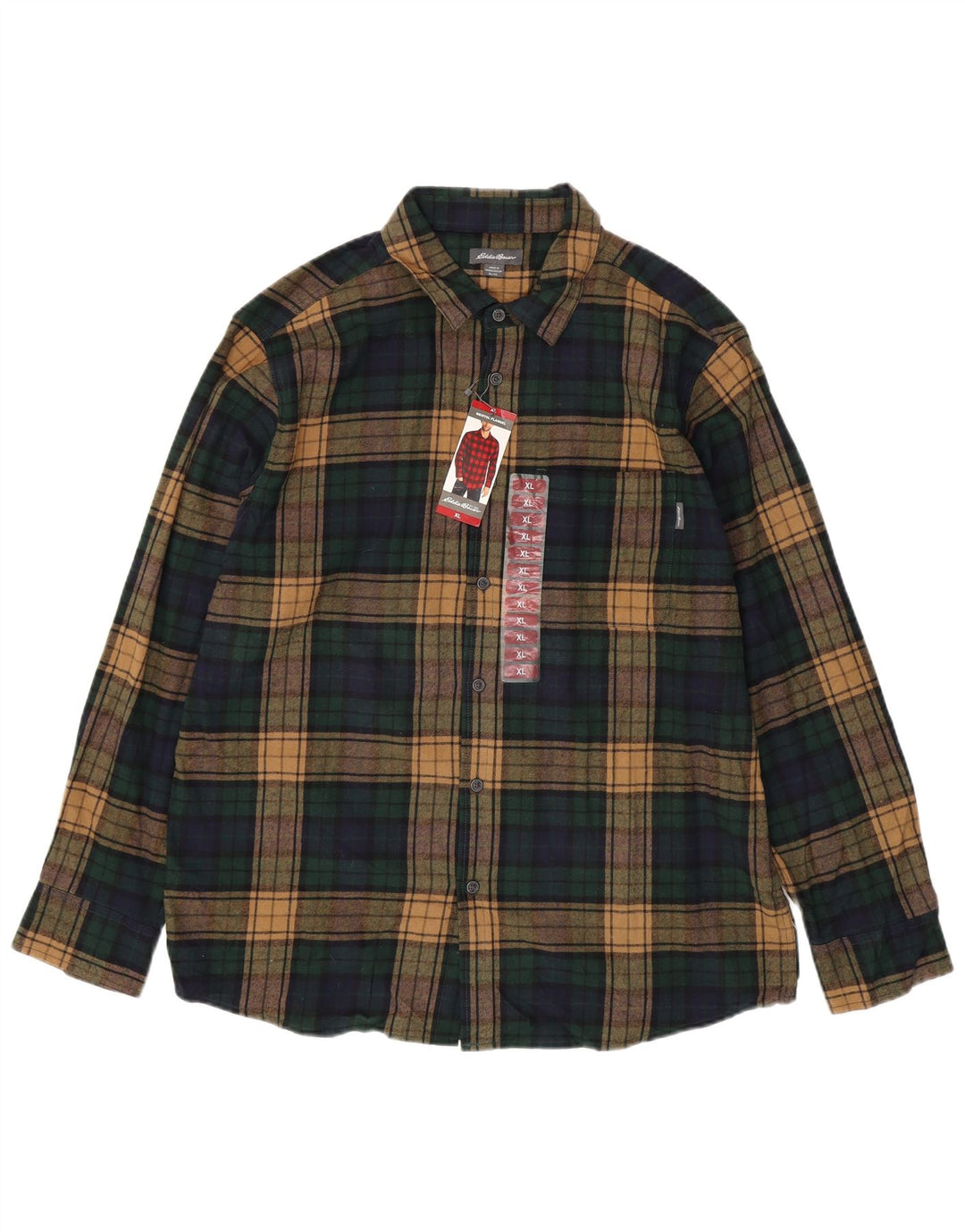 EDDIE BAUER Mens Flannel Shirt XL Green Check Cotton