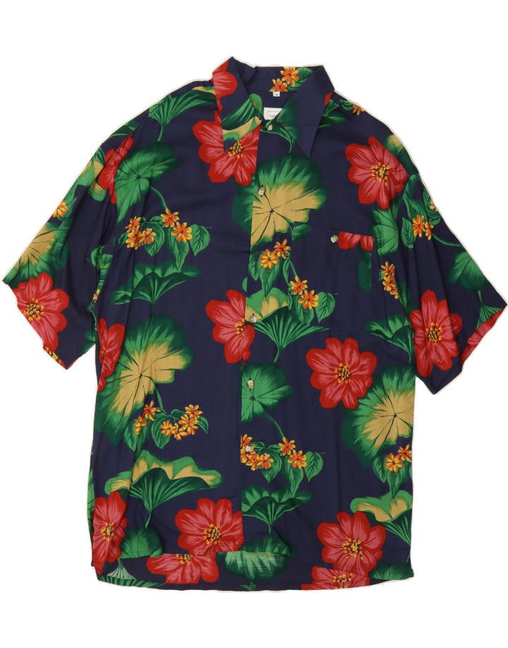 CANDA Mens Short Sleeve Shirt Medium Navy Blue Floral Vintage Canda and Second-Hand Canda from Messina Hembry 