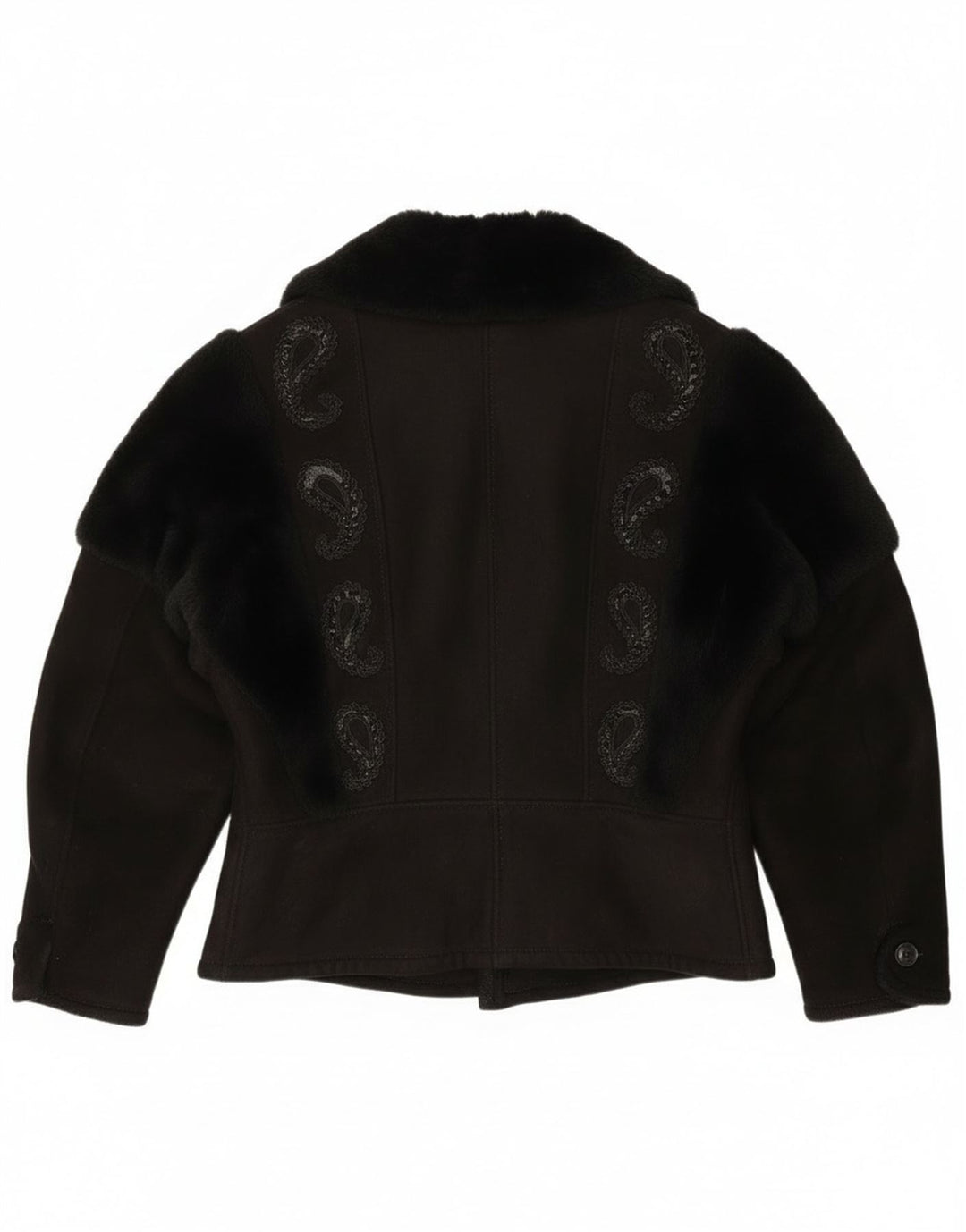 Vintage Womens Shearling Jacket UK 18 XL Black Paisley