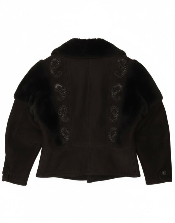 Vintage Womens Shearling Jacket UK 18 XL Black Paisley