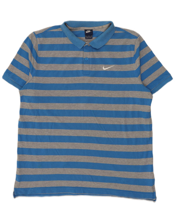 Nike Mens Polo Shirt XL Blue Striped Cotton