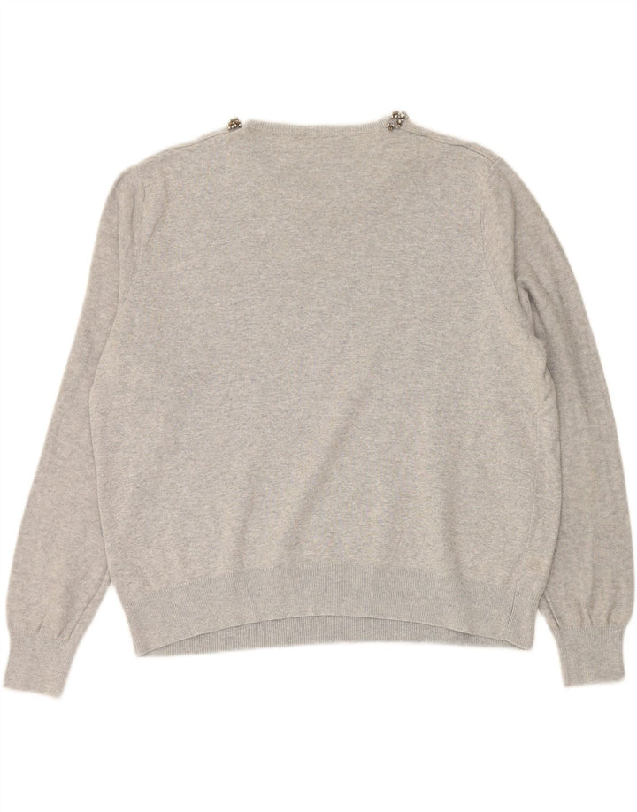 TOPSHOP Womens Crew Neck Jumper Sweater UK 14 Medium Grey Cotton Vintage Topshop and Second-Hand Topshop from Messina Hembry 