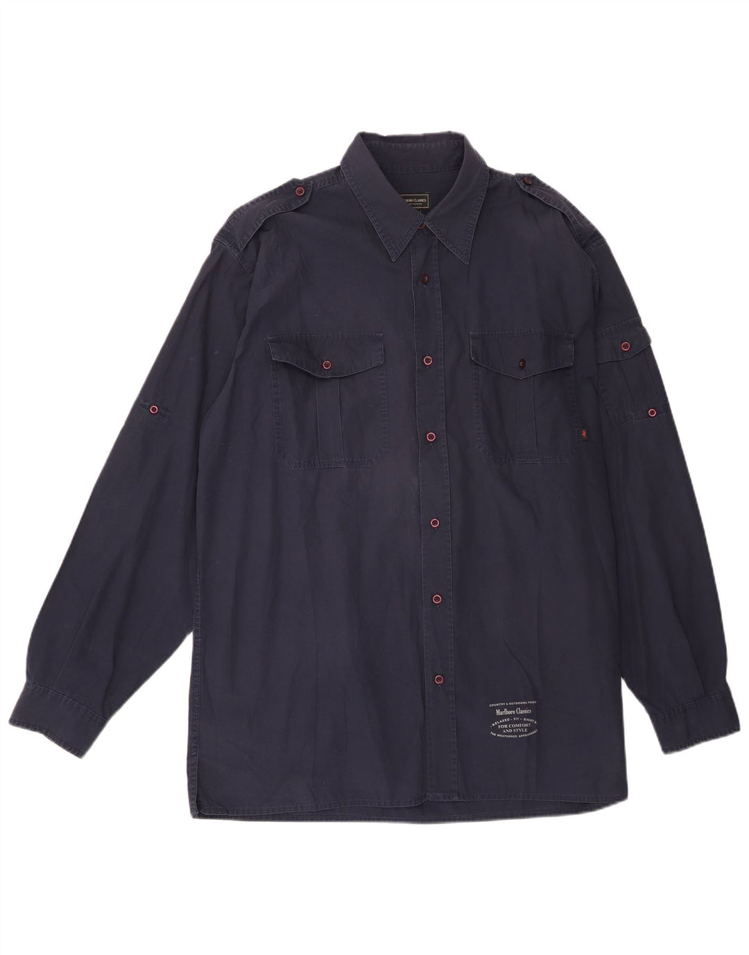Marlboro Classics Mens Military Shirt XL Navy Blue Cotton