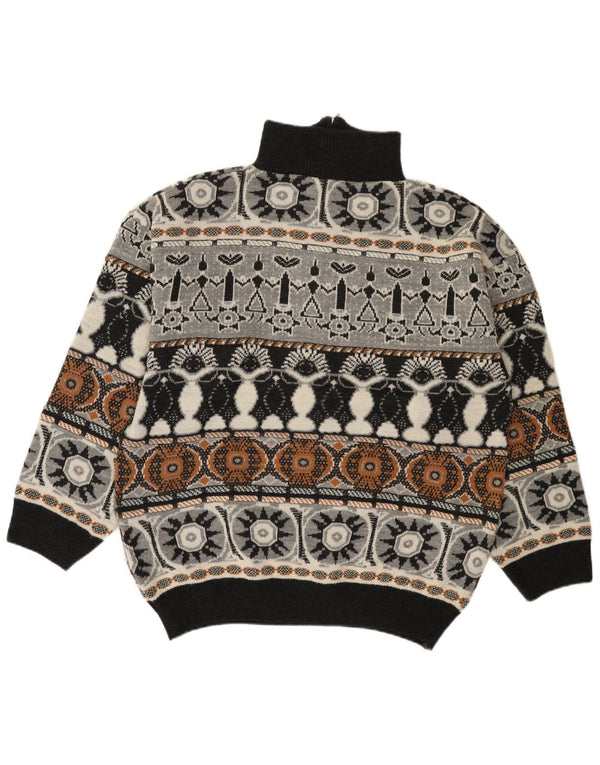 Vintage Mens Zip Neck Jumper Sweater EU 52/54 Large Grey Fair Isle