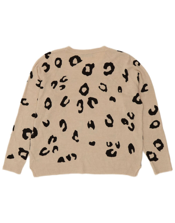 Marks & Spencer Womens Crew Neck Jumper Sweater UK 18 XL Beige Animal Print