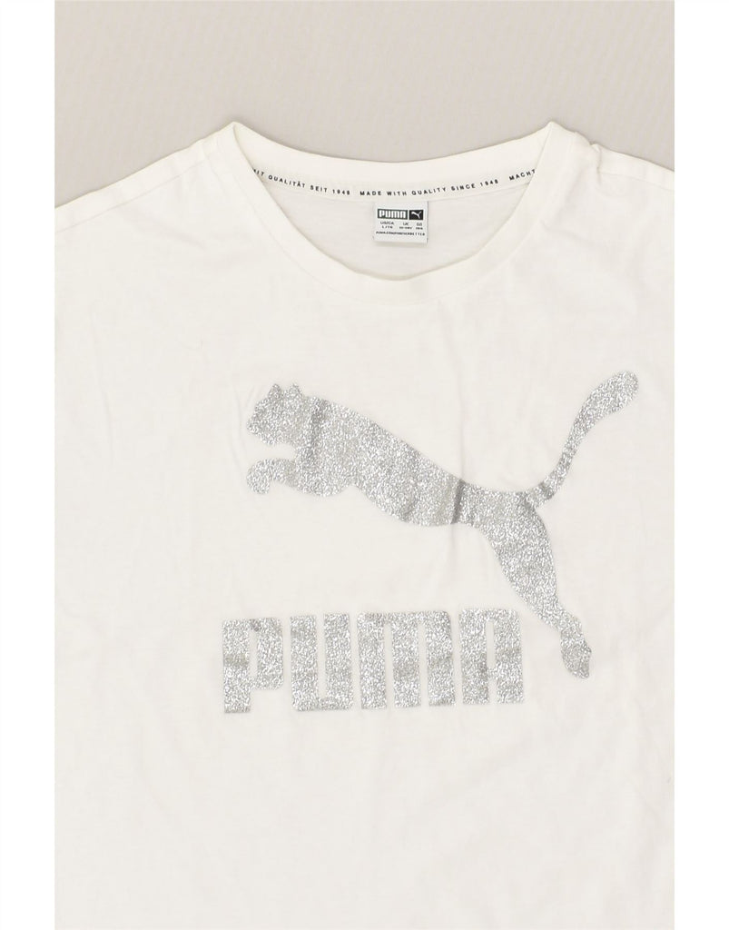 PUMA Girls Graphic T-Shirt Top 13-14 Years Large  White | Vintage Puma | Thrift | Second-Hand Puma | Used Clothing | Messina Hembry 