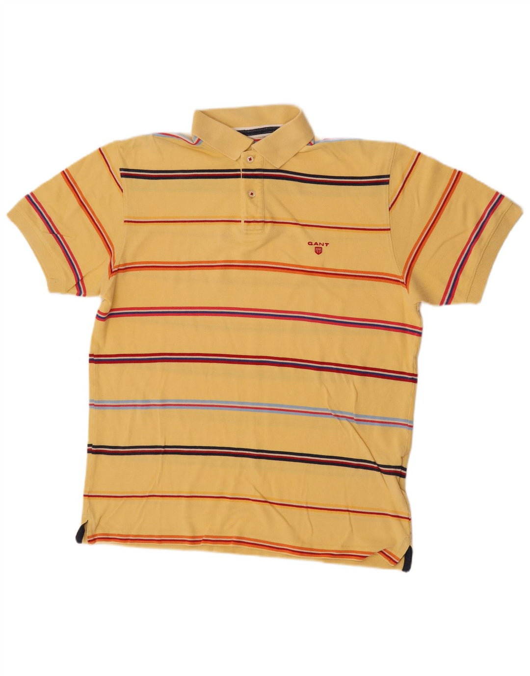 Gant Mens Polo Shirt Large Yellow Striped Cotton