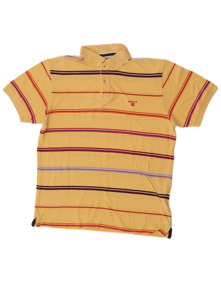 Gant Mens Polo Shirt Large Yellow Striped Cotton