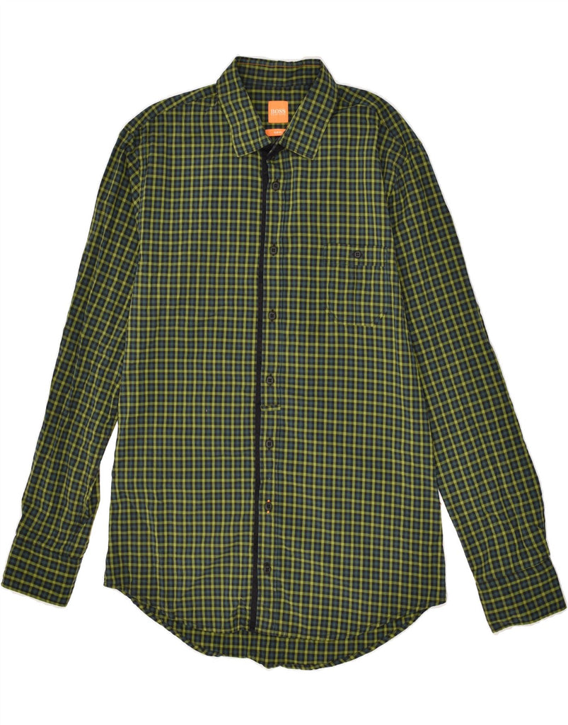 HUGO BOSS Mens Slim Fit Shirt Large Green Check Cotton | Vintage Hugo Boss | Thrift | Second-Hand Hugo Boss | Used Clothing | Messina Hembry 