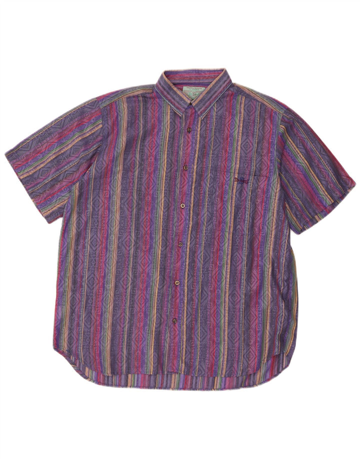 Colmar Mens Ten Yards Short Sleeve Shirt Medium Purple Striped Polyester