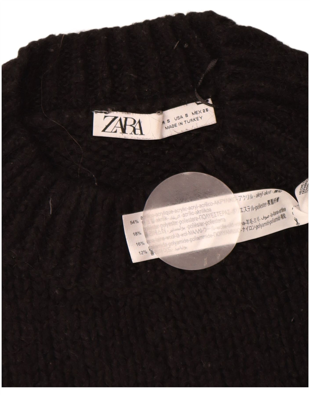 ZARA Womens Oversized Crew Neck Jumper Sweater UK 10 Small Black Acrylic
