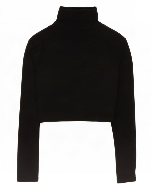 Zara Womens Crop Long Sleeve Polo Shirt UK 12 Medium Black