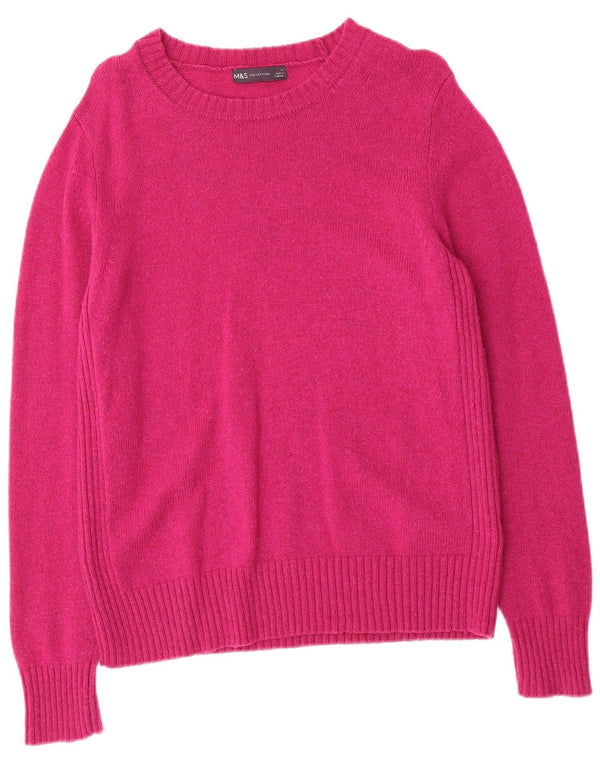 Marks & Spencer Womens Boat Neck Jumper Sweater UK 14 Large Pink Lambswool