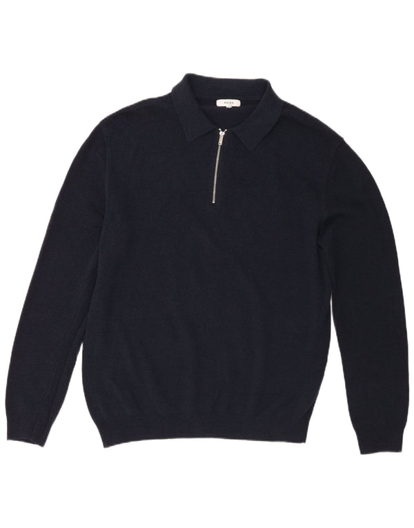 Reiss Mens Polo Neck Jumper Sweater Large Navy Blue Cotton